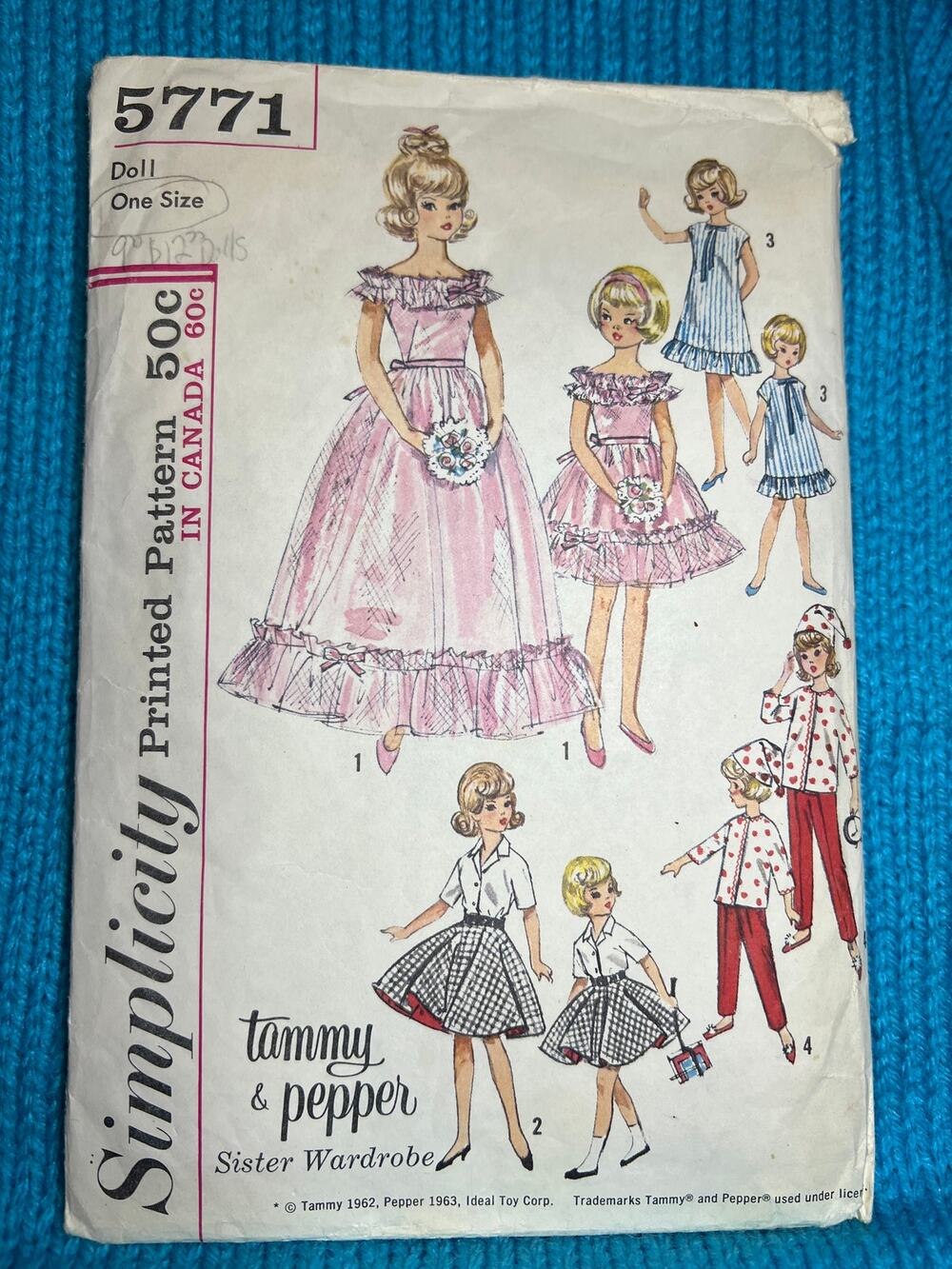Simplicity 5771 Pattern 12in 9in Barbie doll clothes 1950s